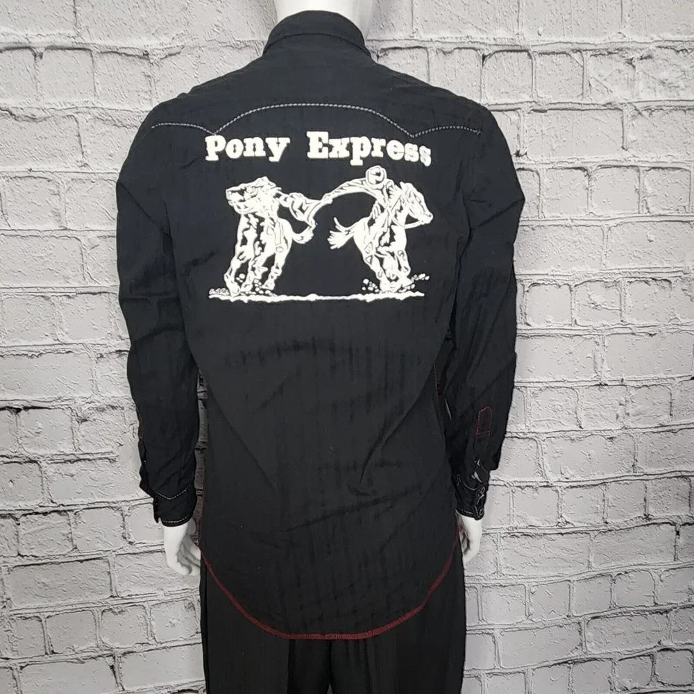 Roper Black Pony Express Western Rodeo Pearl Snap Shirt, Men's Medium - Picture 5 of 15